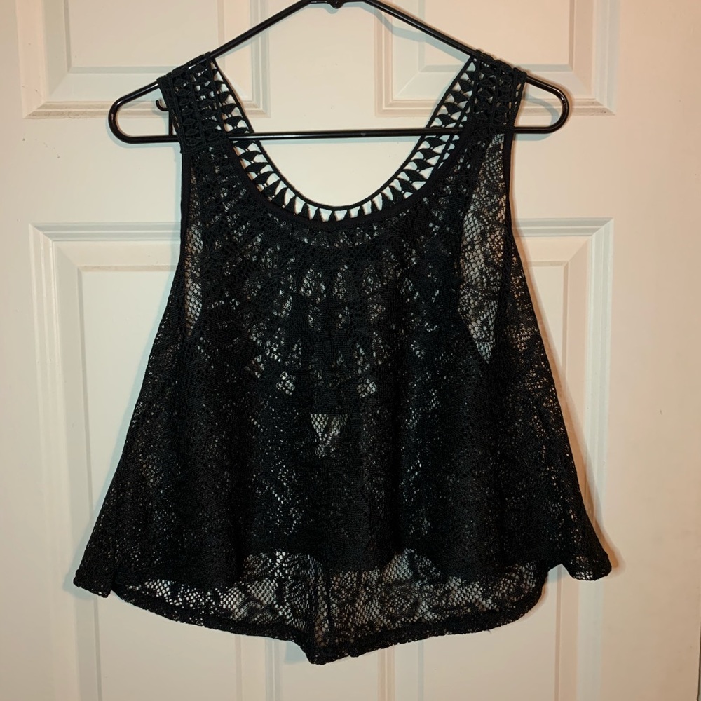 Black sleeveless see through shirt